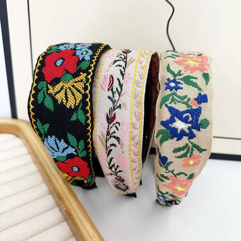 Bohemian Embroidered Headband Retro Ethnic Style Toothed Non-slip Headband Hairpin Large Flower Hair Accessories