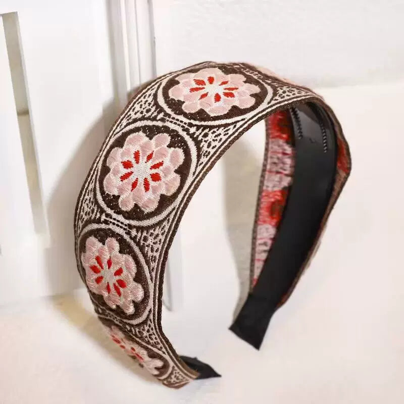 Bohemian Embroidered Headband Retro Ethnic Style Toothed Non-slip Headband Hairpin Large Flower Hair Accessories