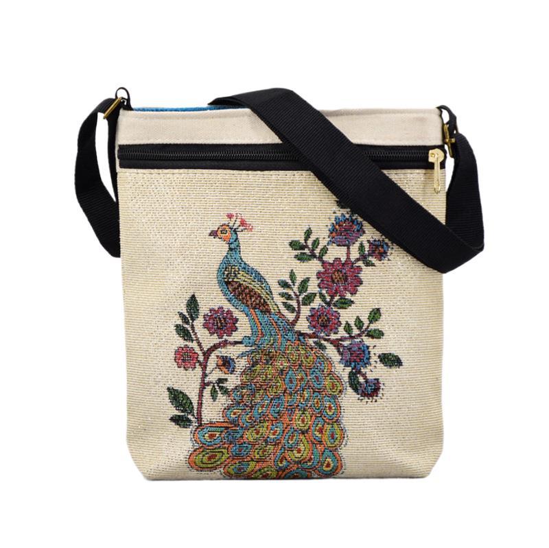 Woven Flower Cloth Bags, Retro Mobile Phone Change Bags, Two-layer Black Belts