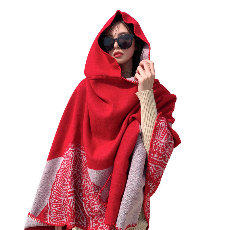 Tibetan Cold Protection Thickened Split Shawl Cloak Autumn and Winter Long Warm Scarf Women's Cloak