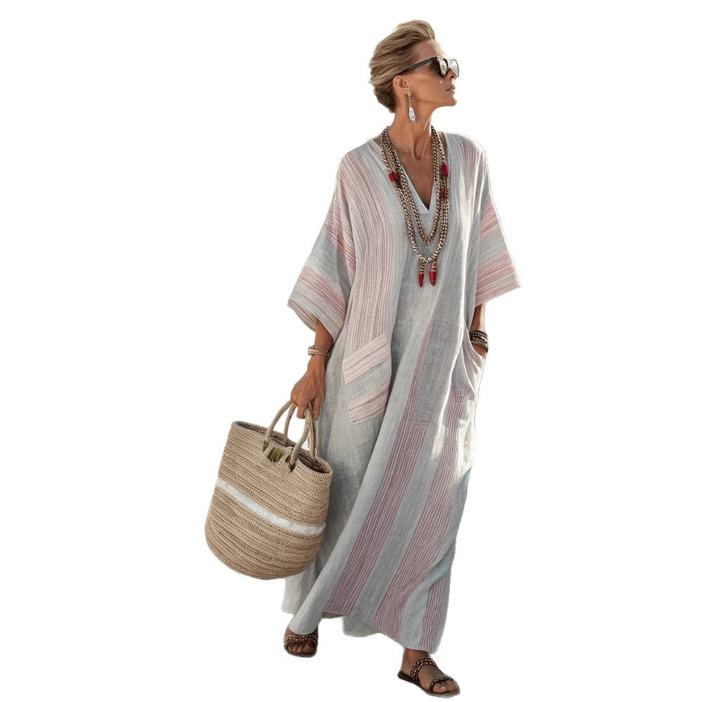 Summer Elegant Large Size Printing Long Pendulum Dress