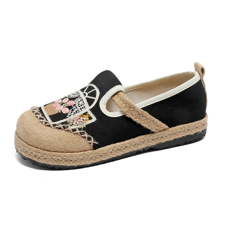 New Embroidered Cloth Shoes Flat Bottom Shallow Mouth Woven Cloth Shoes Lazy One Pedal Round Head Splicing Women's Cloth Shoes