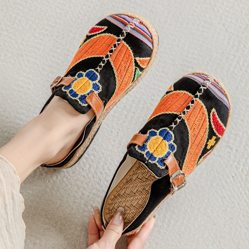 New Embroidered Cloth Shoes Flat-bottomed Casual Fabric Slippers Cloth Shoes Casual Bag Head Cloth Shoes Women