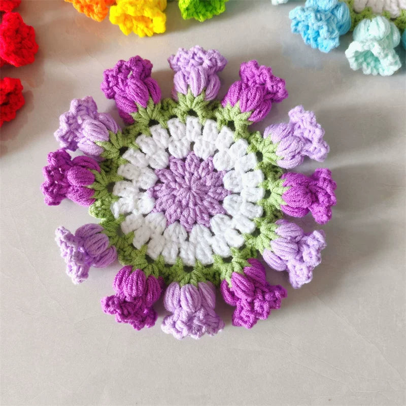Hand Crocheted Wool Lily of The Valley Coaster Thermal Insulation Pad Small Bouquet for Girls Gifts
