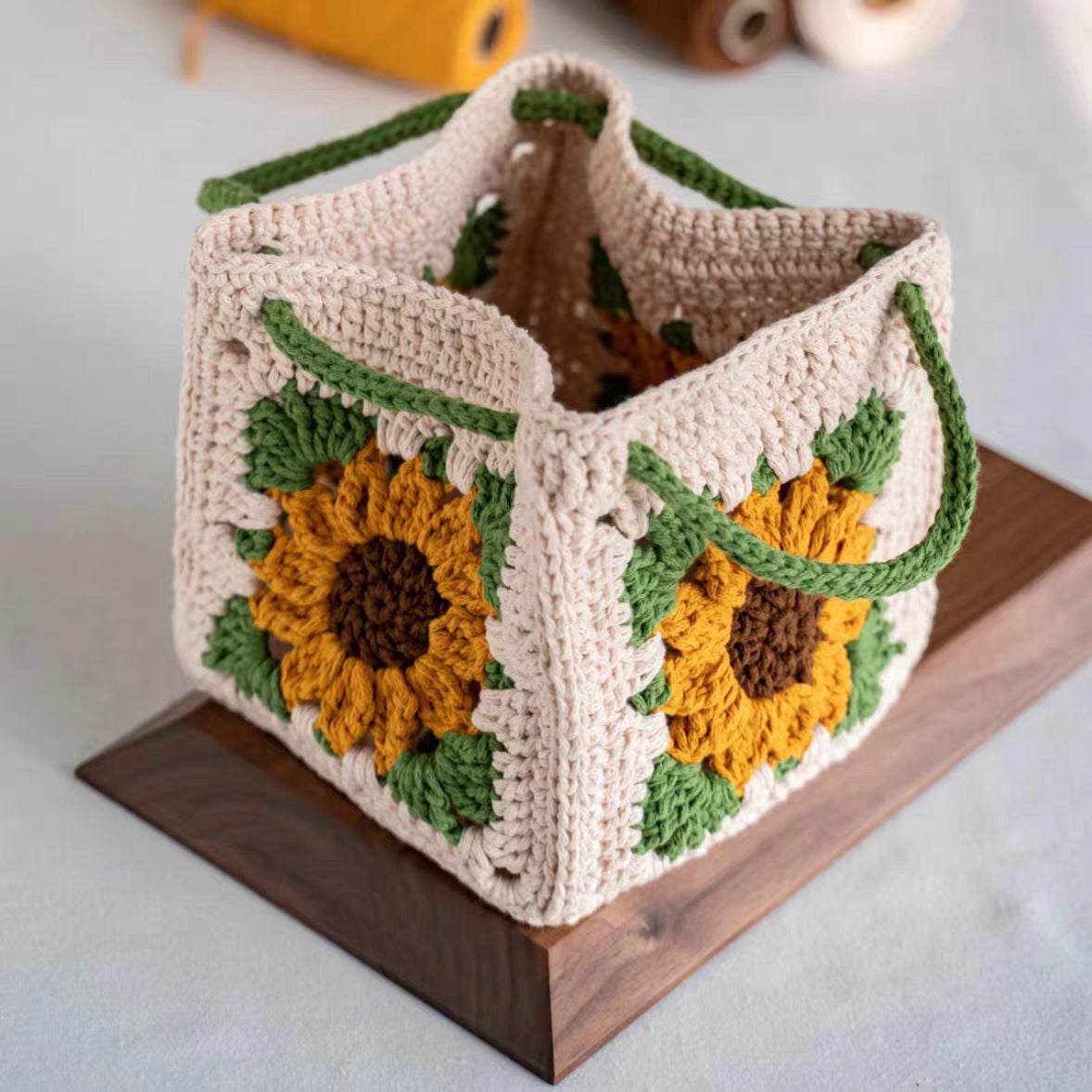 Grid Small Square Bag Wool Knitting Bag