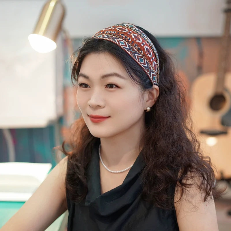 Variable Width Exquisite Embroidery Ethnic Style Headband, Wide Edge Headband Women's New Model