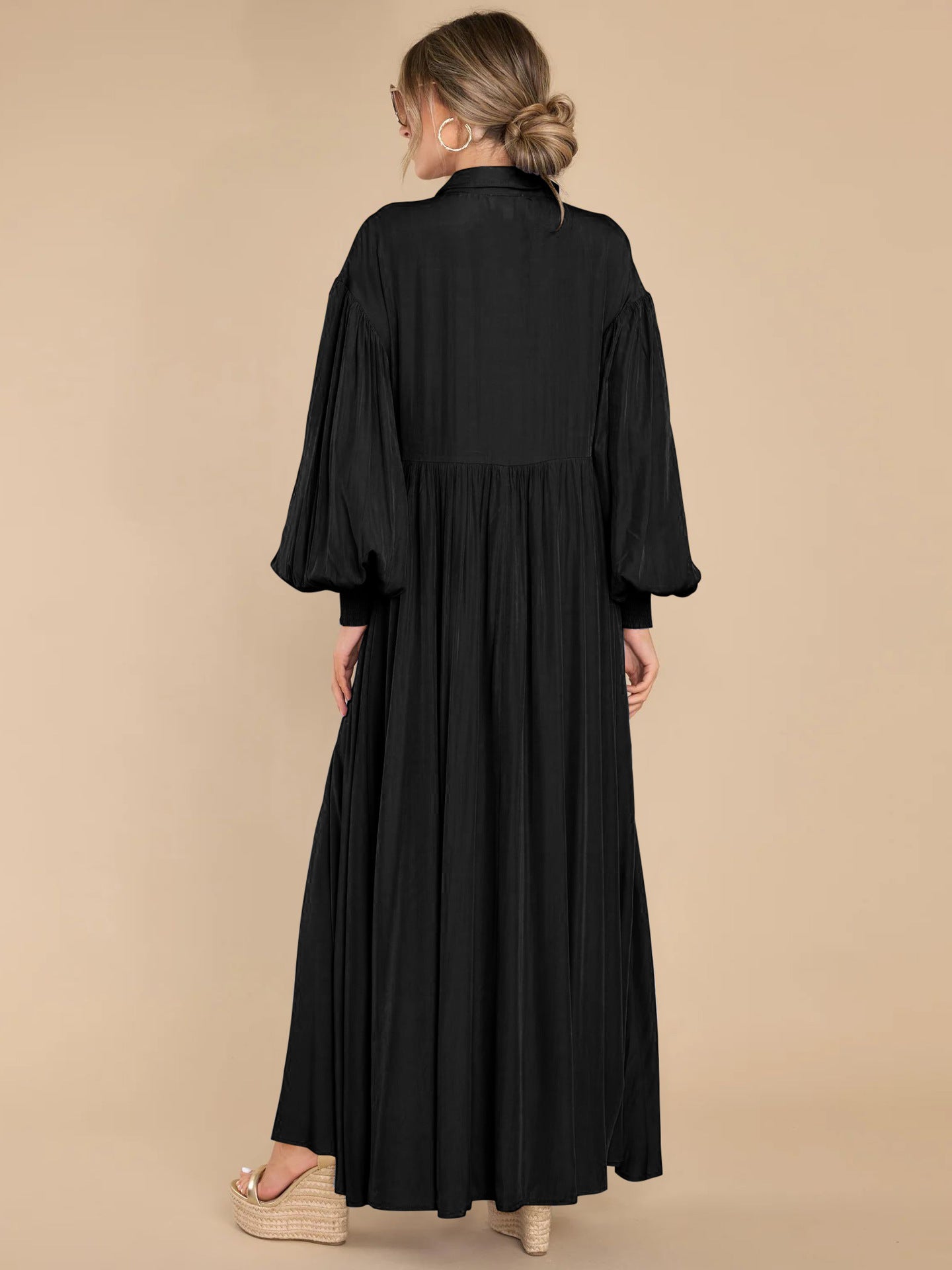 Autumn and Winter New Product Long Solid Color Dress Button Long Dress Loose Oversized Swing Skirt