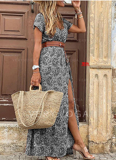 Summer New Dress Bohemian Short Sleeve Printed Dress