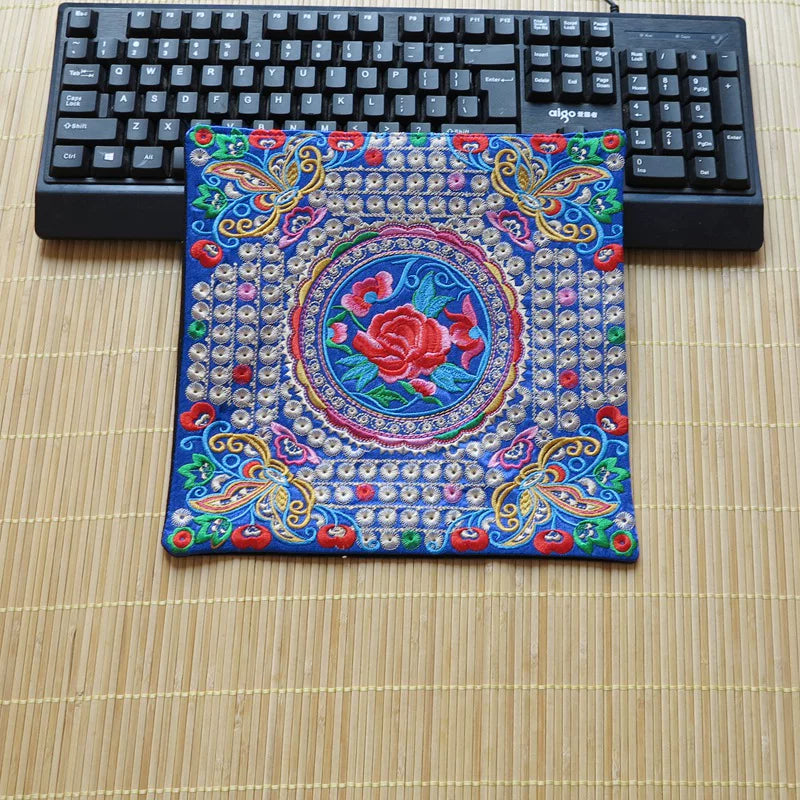 Ethnic Style Embroidery Placemat Yi Fabric Embroidery Heat Insulation Mat Tea Square Mat Table Coffee Table Anti-scalding and Non-slip Mat