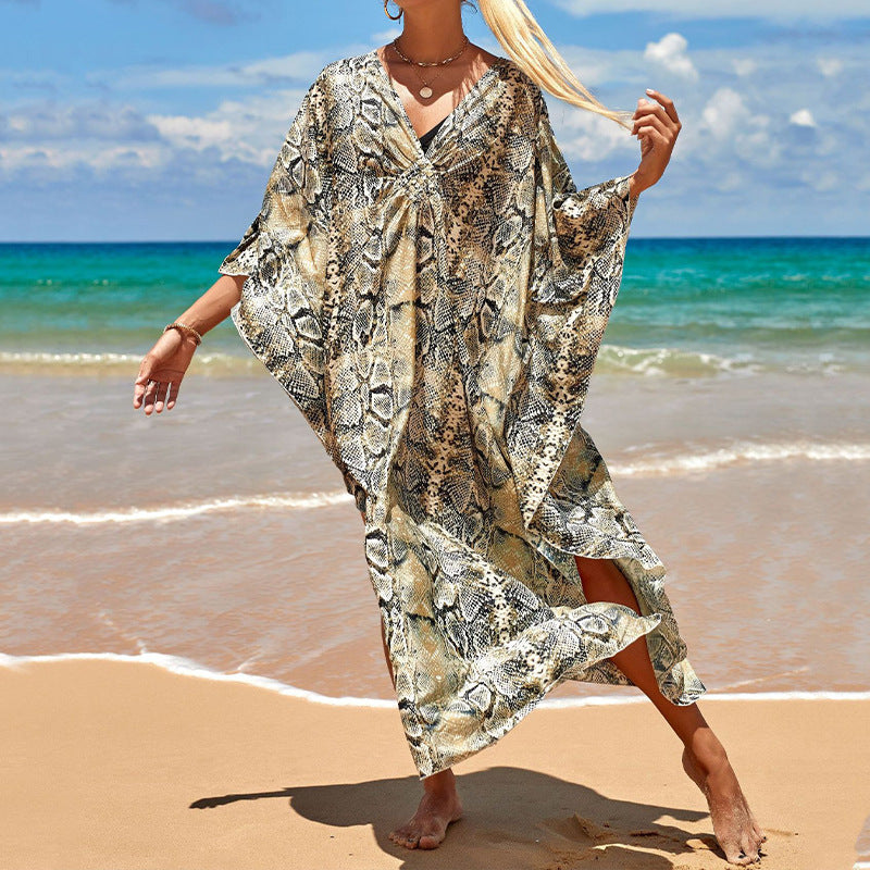 Summer Cotton Printed Beach Blouse Vacation Casual Bikini Sunscreen Beach Skirt