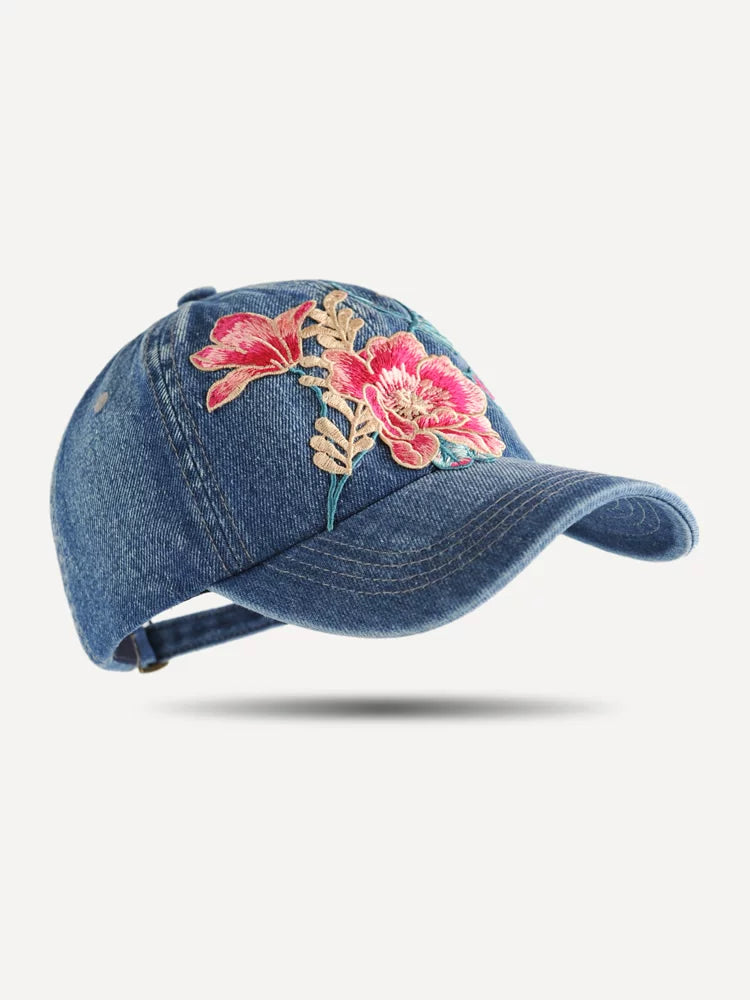 Fashion Versatile Ethnic Style Embroidery Flower Denim Baseball Cap Women's Autumn Sunscreen Shade Cap