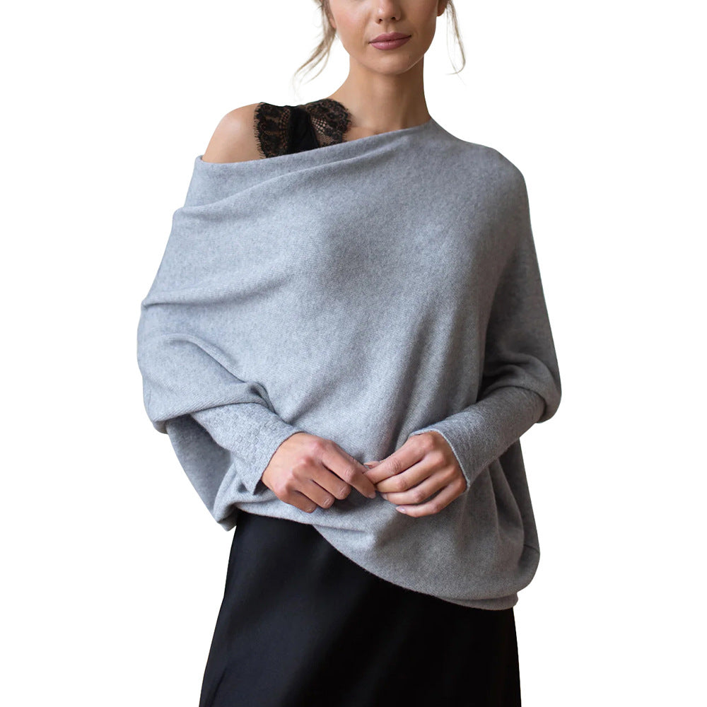 Fall/Winter New Solid Color Round Neck Long Sleeve Comfortable Temperament Knit Pleated Pullover Sweater