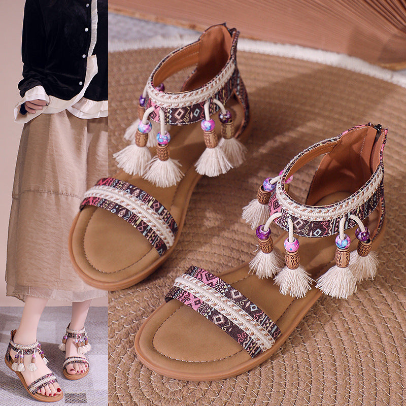 Bohemian Summer New Ethnic Fairy Open Toe Beaded Roman Sandals