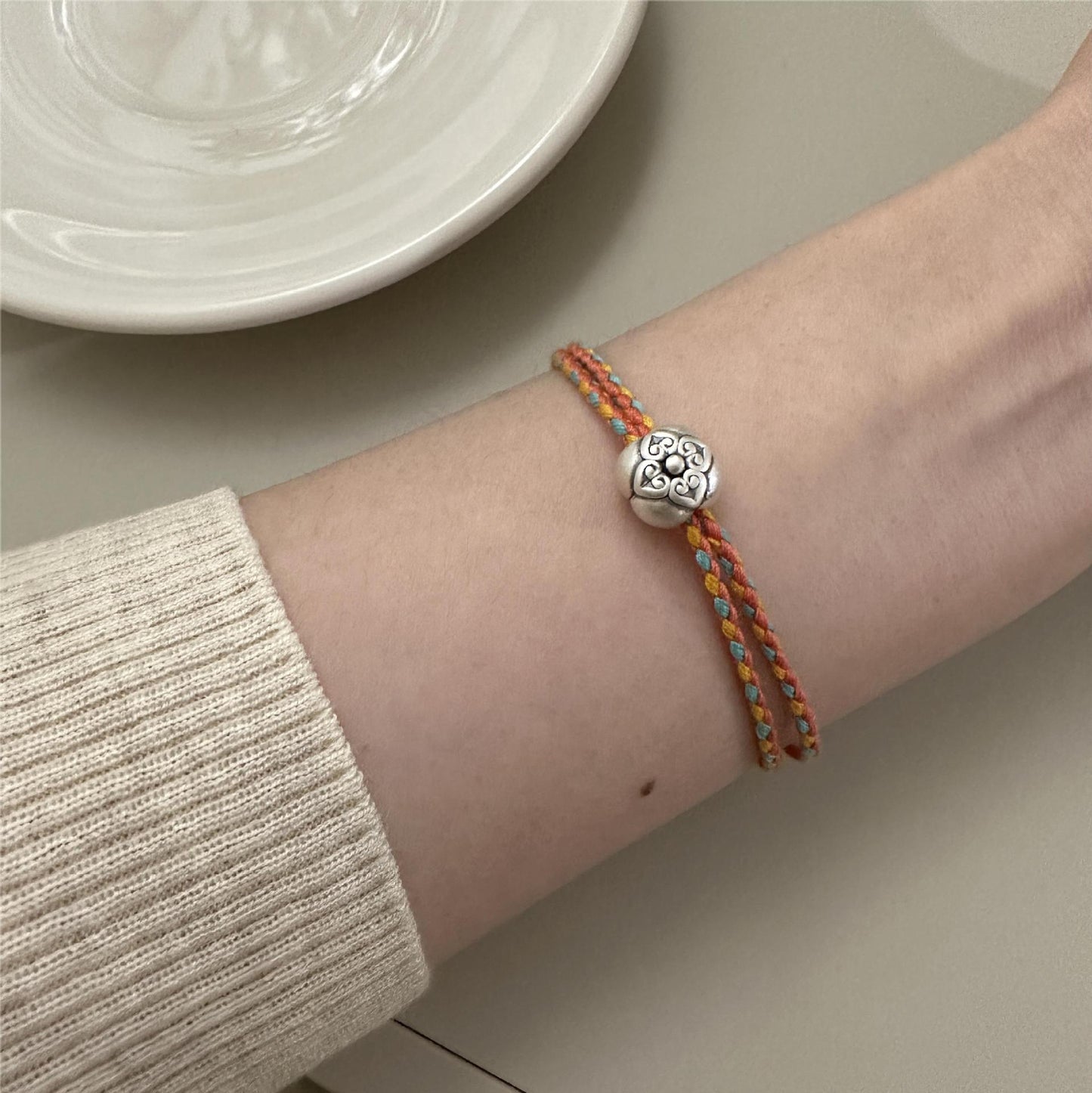 Silver Little Persimmon Bracelet Female Retro Ethnic Minority Design Handwoven Wisdom Success Handrope Bracelet