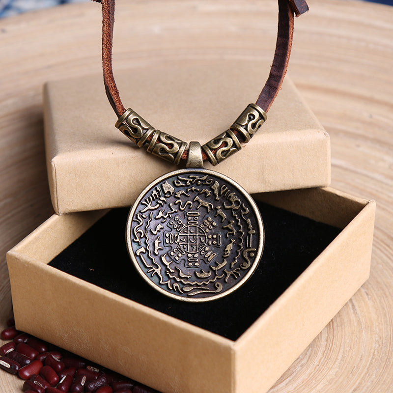 Ethnic Style Retro Round Twelve Zodiac Sweater Chain Art Versatile Necklace Pendant Fashion Pendant Accessories