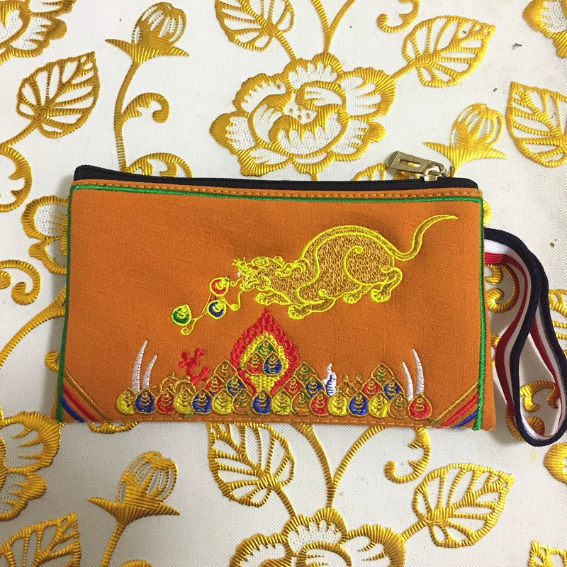 Tibetan Embroidered Canvas Wallet Large Capacity Double Layer Handheld Bag Card Bag Phone Bag Zipper Integrated Bag