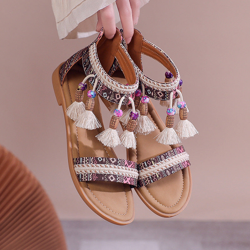 Bohemian Summer New Ethnic Fairy Open Toe Beaded Roman Sandals