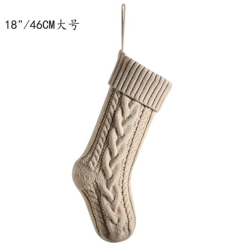 Knitted Christmas gift bag Decorative stockings Christmas stockings Hanging piece Color matching enlarged stagger Fried Dough Twists large capacity gift bag