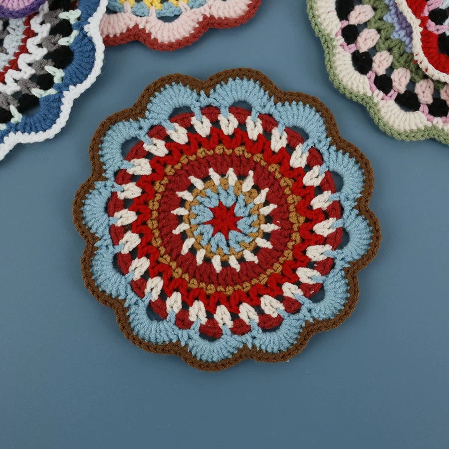 Non-slip Hand-woven Exquisite Large Coaster Sweet Wool Crocheted Vase Mat New Handmade Knitted Flower