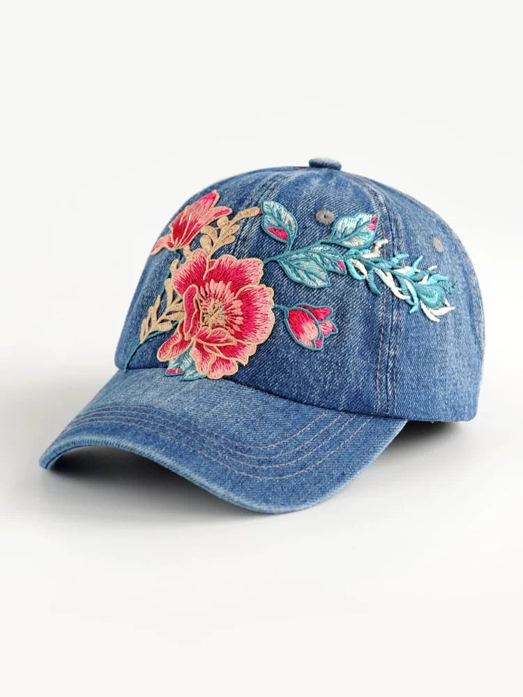 Fashion Versatile Ethnic Style Embroidery Flower Denim Baseball Cap Women's Autumn Sunscreen Shade Cap