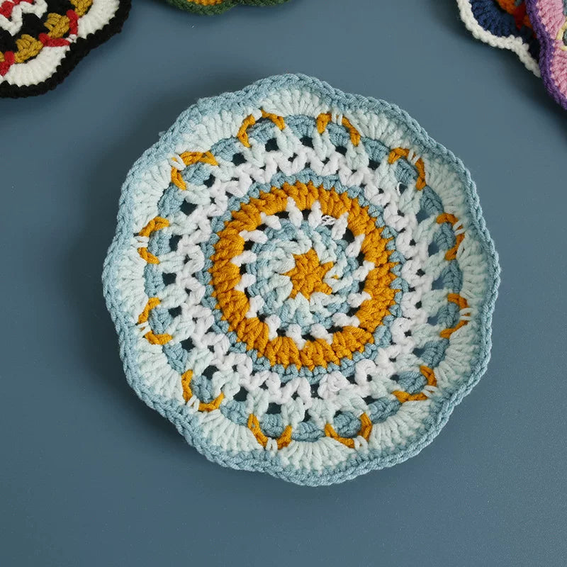 Non-slip Hand-woven Exquisite Large Coaster Sweet Wool Crocheted Vase Mat New Handmade Knitted Flower