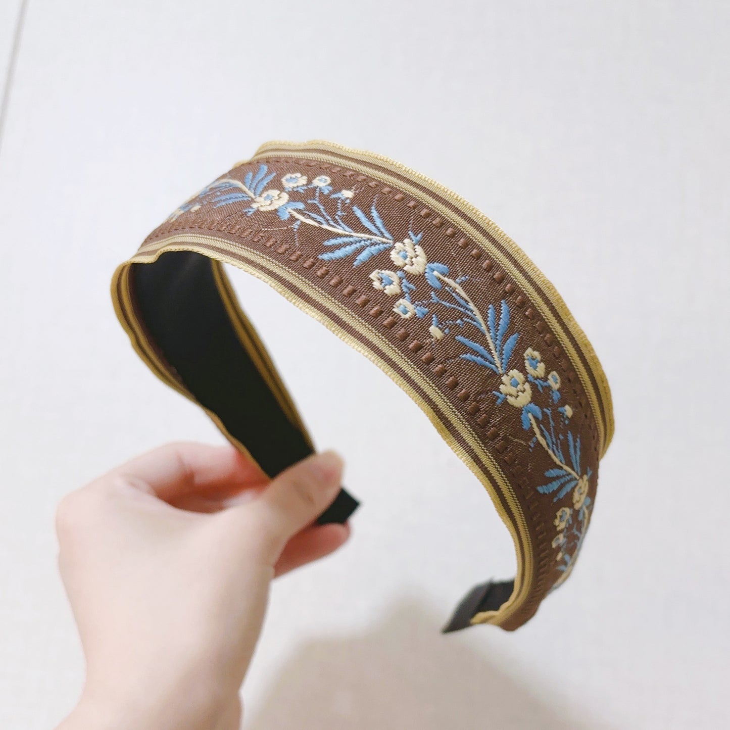 Ethnic Style Embroidery Headband, Retro Hair Accessories, Knotted in The Middle, Wide Edge Headband