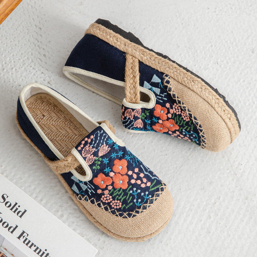 New Ethnic Style Flower Sea Embroidery Shallow Mouth Single Shoes, Original Craftsmanship Casual One-pedal Women's Shoes
