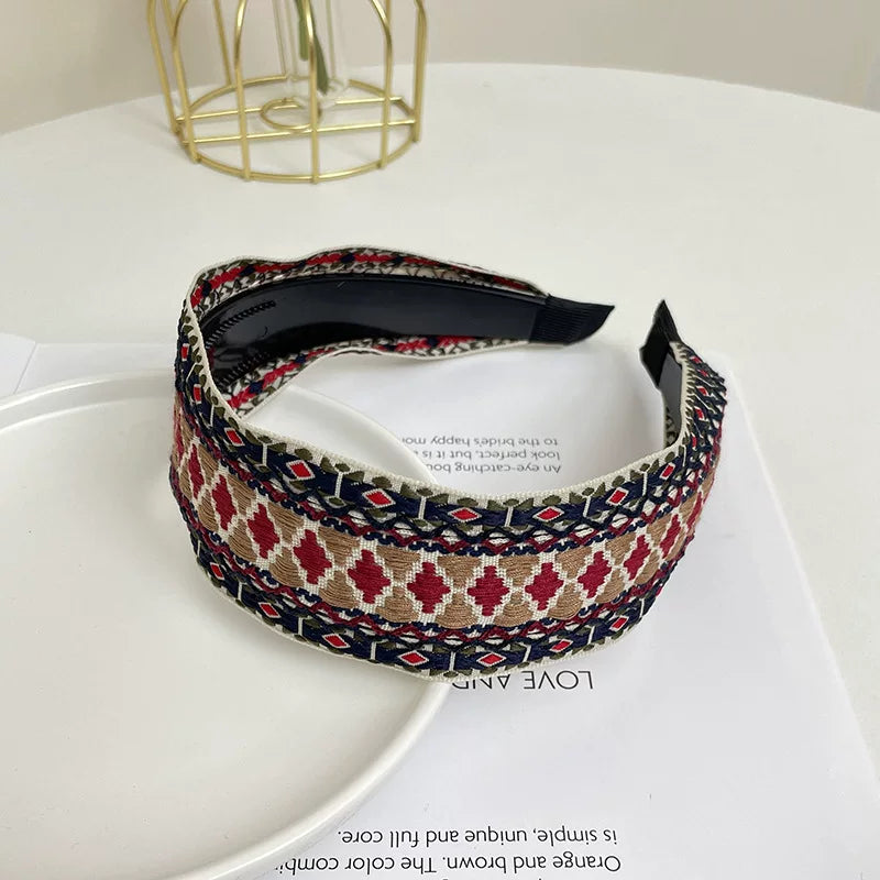 Bohemian Embroidered Headband Retro Ethnic Style Toothed Non-slip Headband Hairpin Large Flower Hair Accessories