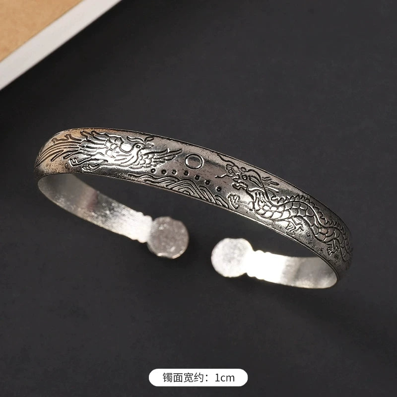 Handmade Miao Silver Old Bracelet Female Ethnic Style Retro Court Chinese Sculpture Ancient Silver Bracelet Personality Exotic Bracelet
