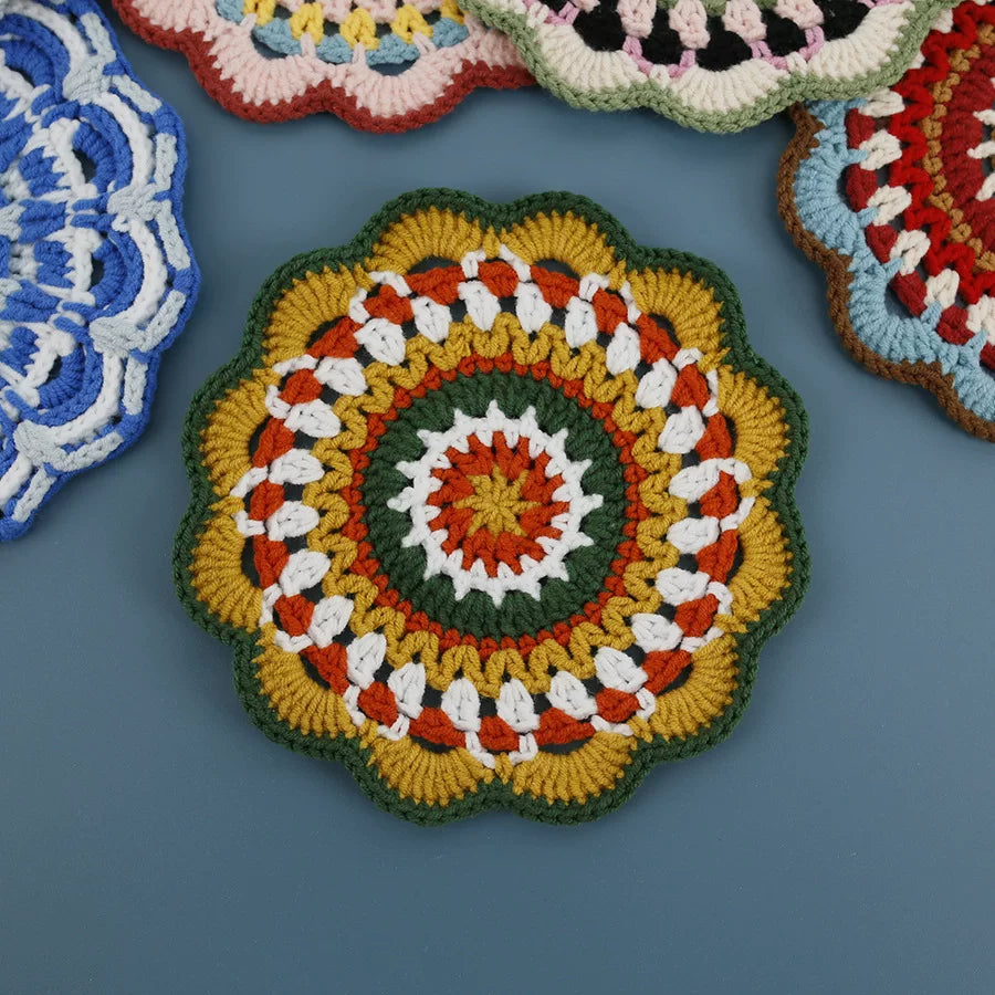 Non-slip Hand-woven Exquisite Large Coaster Sweet Wool Crocheted Vase Mat New Handmade Knitted Flower