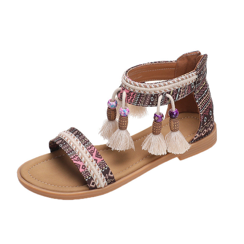 Bohemian Summer New Ethnic Fairy Open Toe Beaded Roman Sandals