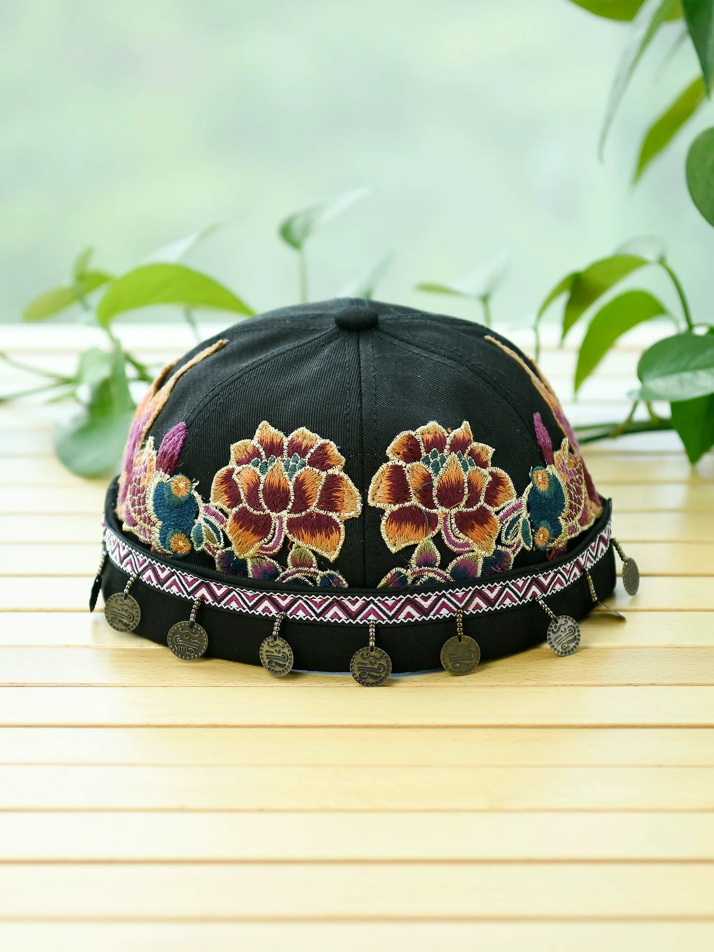Ethnic Style Embroidery Fringed Hat Retro Personality Brimless Spring and Summer Yuppie Watermelon Hat Trendy Landlord Melon Fur Hat