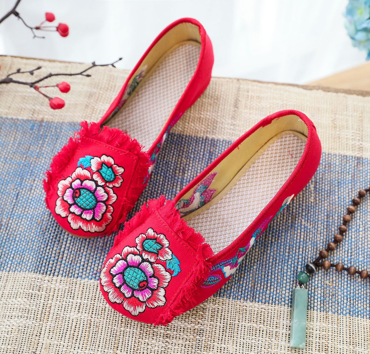 Fur Embroidered Single Shoe Cloth Shoes Oxford Soft Sole Walking Casual Dance Shoes