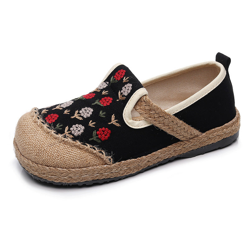 New Women's Embroidered Linen Flat Shoes