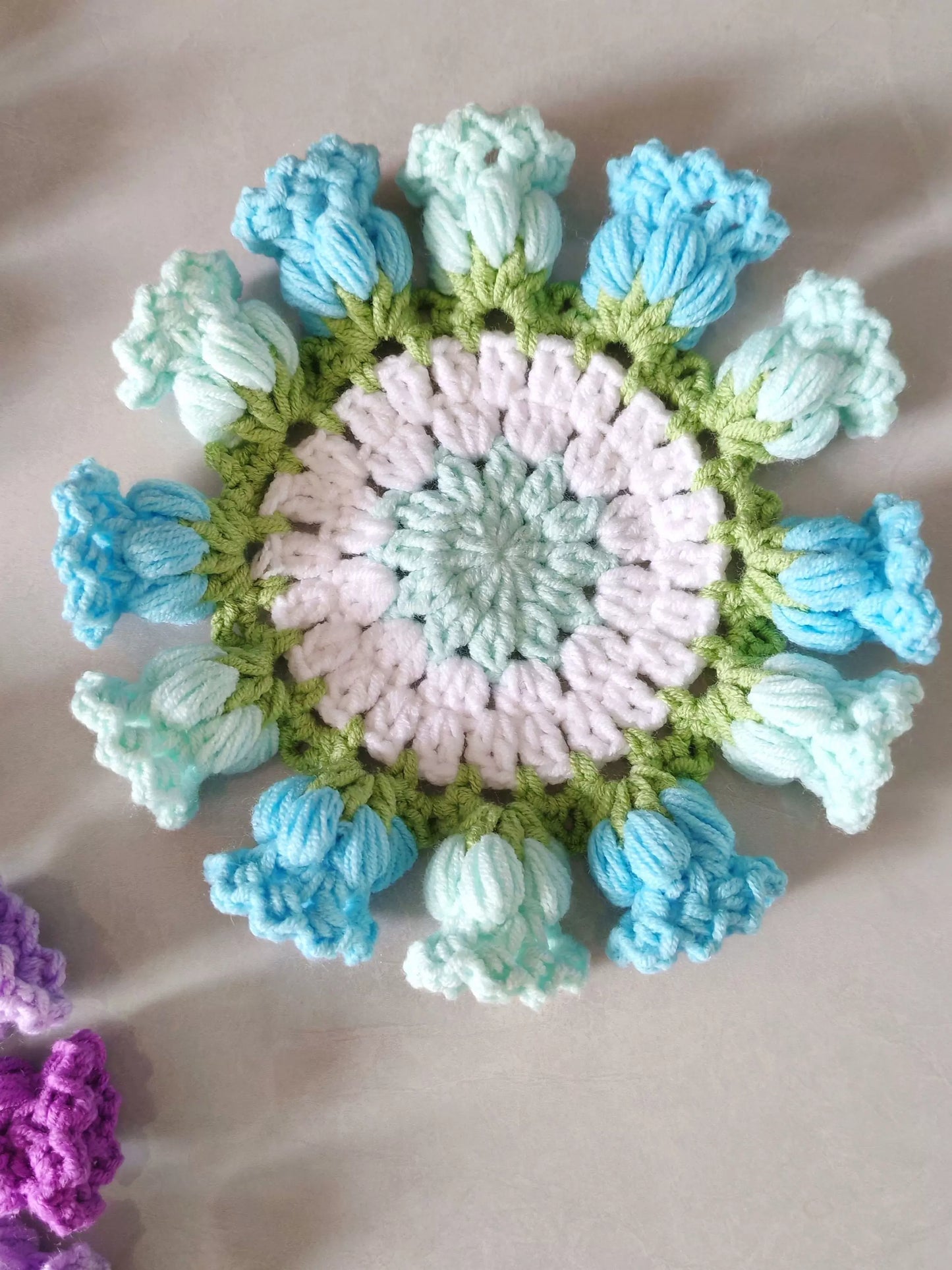 Hand Crocheted Wool Lily of The Valley Coaster Thermal Insulation Pad Small Bouquet for Girls Gifts