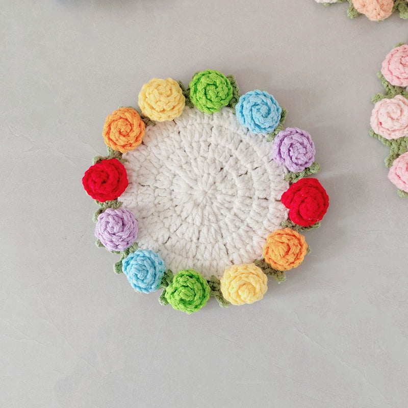 Hand Crocheted Wool Lily of The Valley Coaster Thermal Insulation Pad Small Bouquet for Girls Gifts