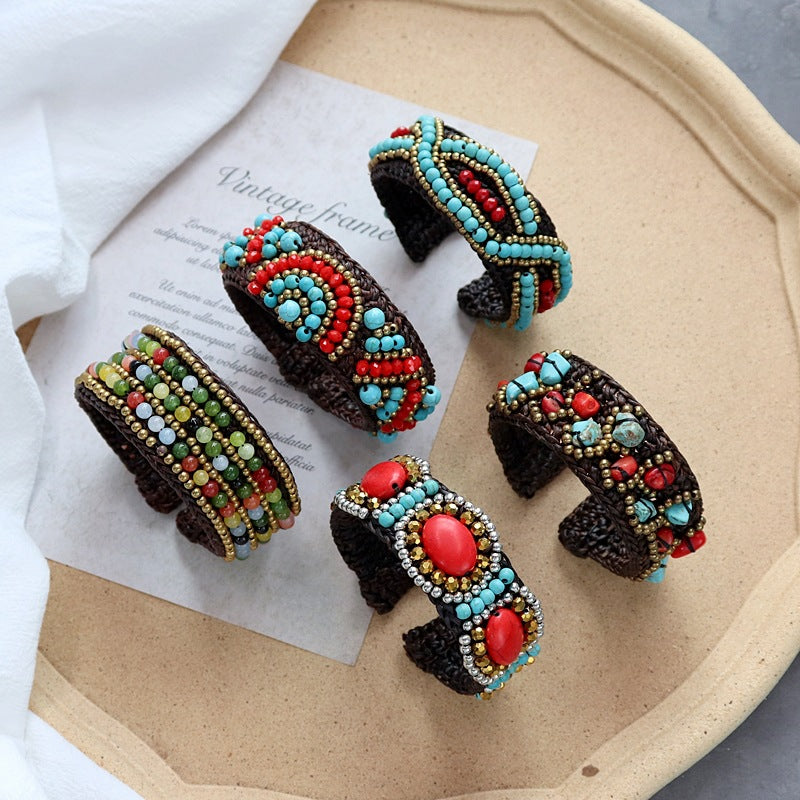 Handmade Bohemian Ethnic Style Bracelet Woven Natural Stone Retro Personalized Tibetan Bracelet Accessories