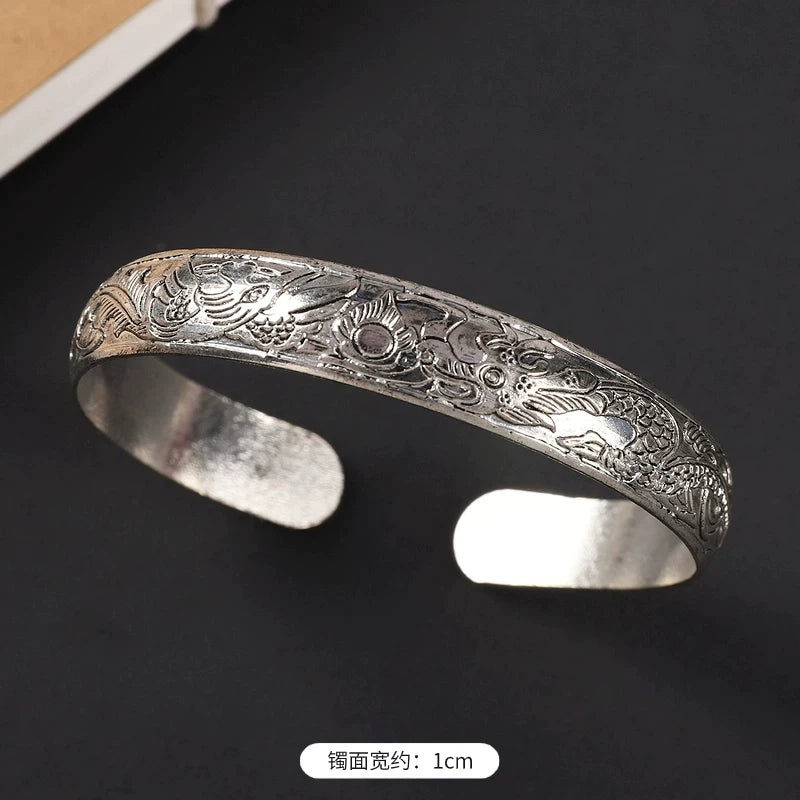 Handmade Miao Silver Old Bracelet Female Ethnic Style Retro Court Chinese Sculpture Ancient Silver Bracelet Personality Exotic Bracelet