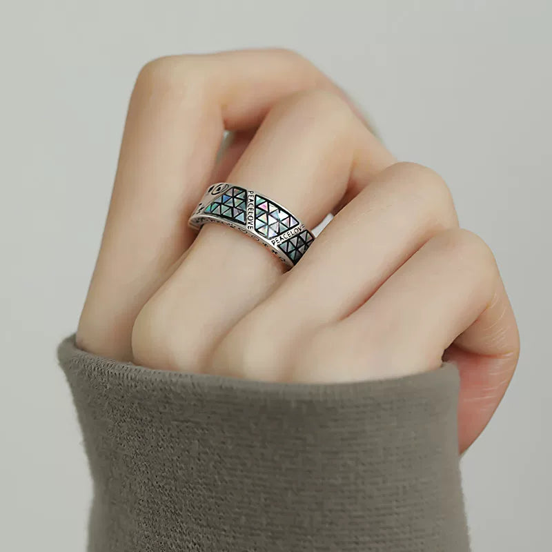 925 Silver Retro New Color Shell Geometric Graffiti Opening Bracelet Totem Enamel Old Female Niche Design