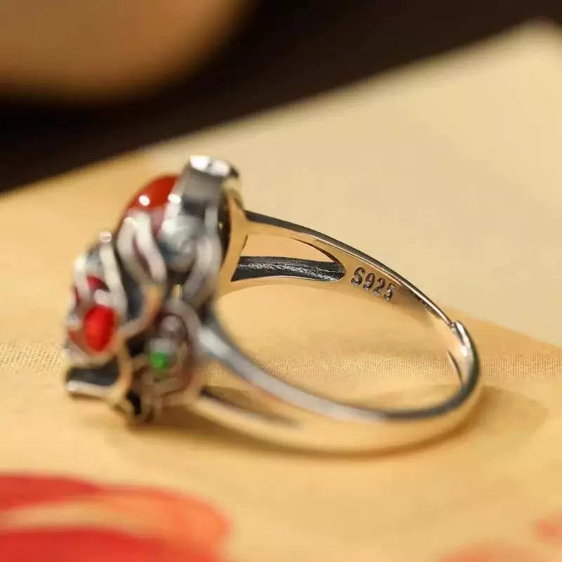 Nanhong Agate Rose S925 Silver Ring Women's 2026 New Popular Niche Design Ethnic Style Index Finger Ring
