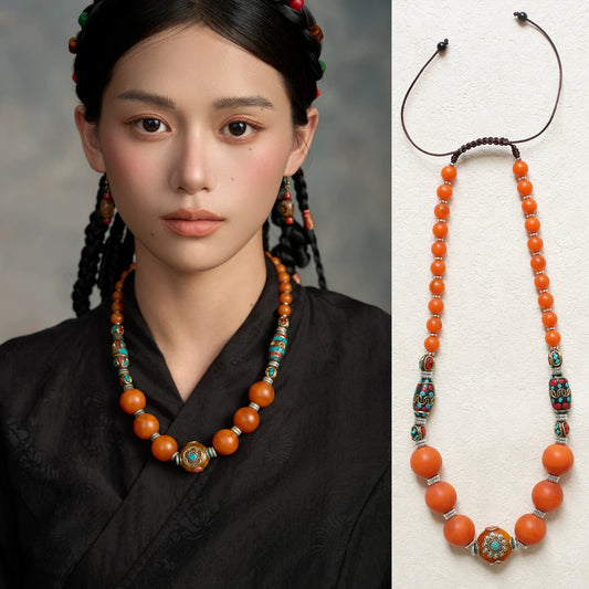 Tibetan Jewelry Nepalese Necklace, Tibetan Beeswax Necklace Original Design Ethnic Style
