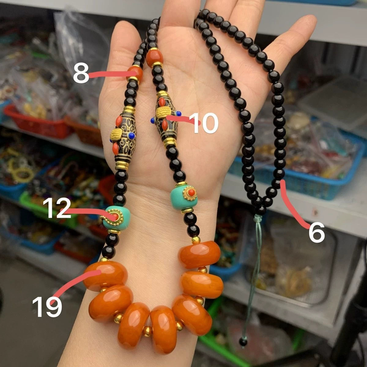 New Tibetan Ethnic Style Handmade Beeswax Turquoise Inlaid Nepalese Accessories Neck Hanging Sweater Chain