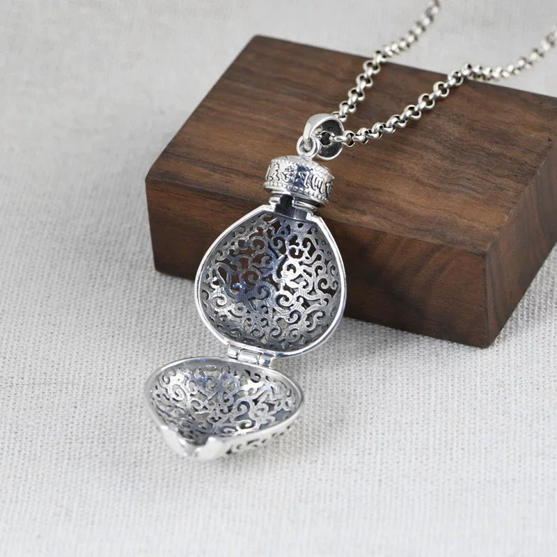 S925 Silver Double-sided Hollow Retro Lotus Sachet Pendant Can Be Opened To Expand Aromatherapy Necklace Gawu Box