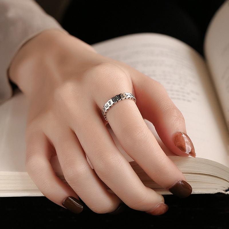 S925 Sterling Silver Hot Selling Heart Sutra Six Words Ring