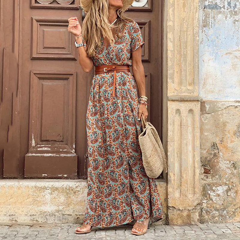 Summer New Dress Bohemian Short Sleeve Printed Dress