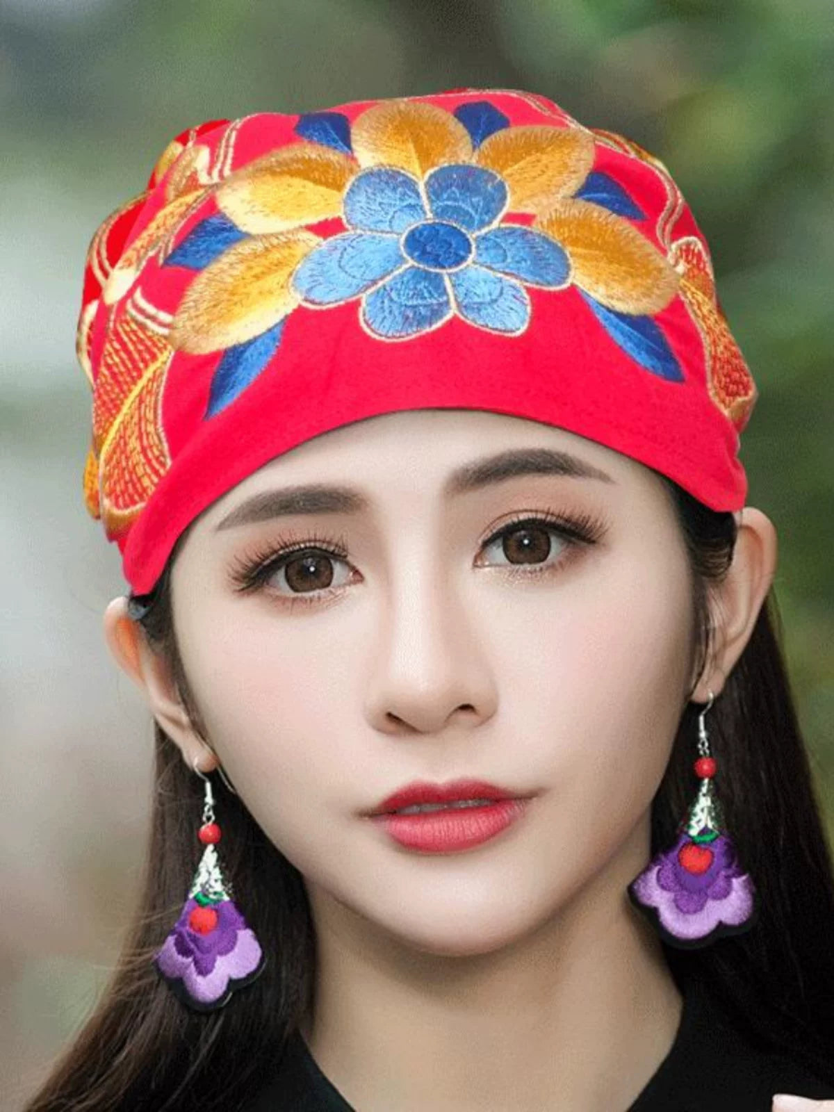 Ethnic Style Embroidered Headscarf Hat Single-layer Small Hat Thin Headgear Hat