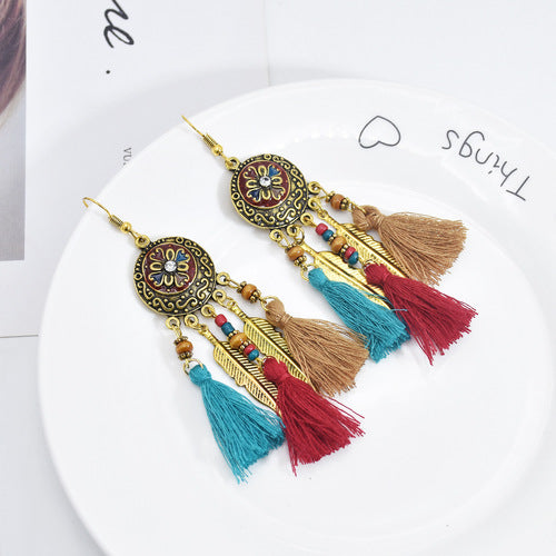 Ethnic Style Tibetan Headwear, Forehead Chain, Turquoise Tassel, Earrings, Hair Accessories