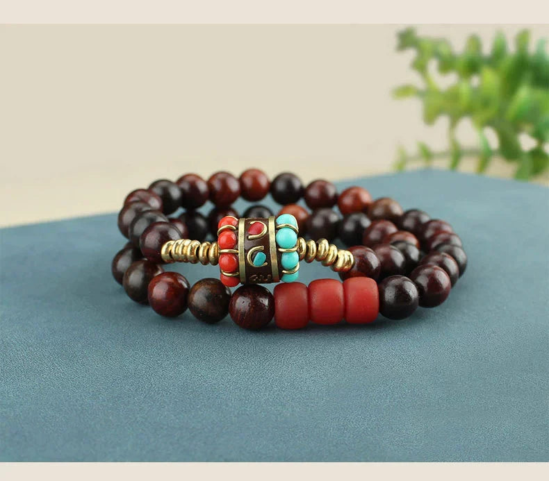 Tibetan Nepalese Green Sandalwood Bracelet Men's and Women's Retro Ethnic Style Natural Sour Branch Multi-circle Buddha Bead Bracelet