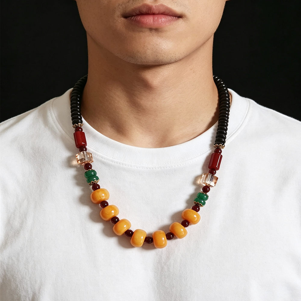 Original Design Classic Tibetan Beeswax Cake Necklace Chicken Oil Yellow Amber Clavicle Chain Female Ethnic Style Retro Neck Jewelry