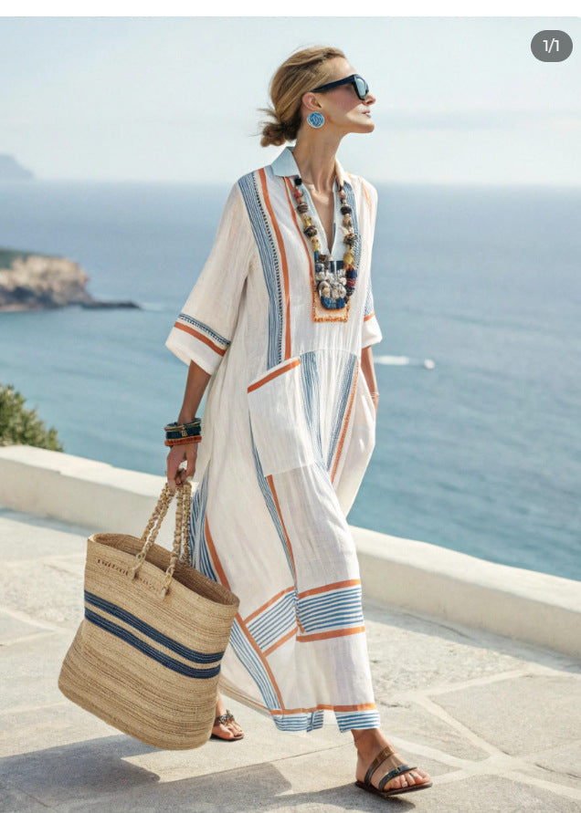 Summer Elegant Large Size Printing Long Pendulum Dress